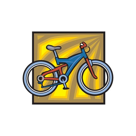 Colorful bicycle sticker with illustrated blue and red bike