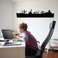 Black combat cargo ship silhouette wall decal, horizontal