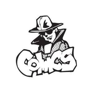 Comic graffiti decal, black-and-white character with fedora hat