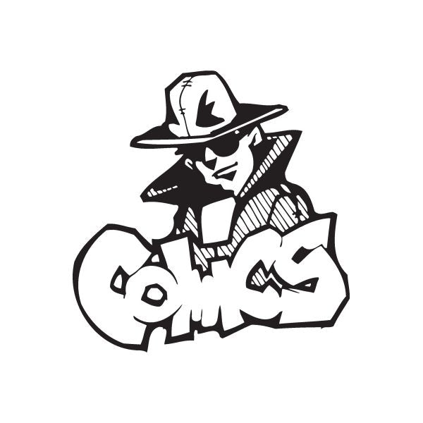 Comic graffiti decal, black-and-white character with fedora hat