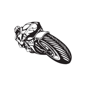 Street bike decal with stylized racer helmet and black-and-white graphic
