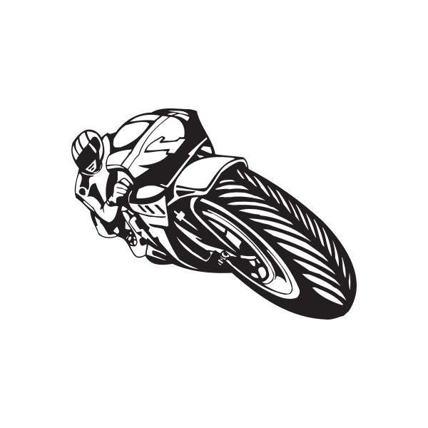 Street bike decal with stylized racer helmet and black-and-white graphic