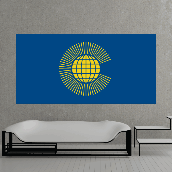 Flag sticker: blue background with yellow globe emblem