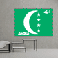 Comoros flag sticker: green rectangle with white crescent, four stars, Arabic script
