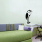 Egret bird decal with black outline and white accent details