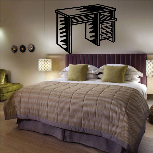 Black computer desk wall decal with monitor and storage shelves