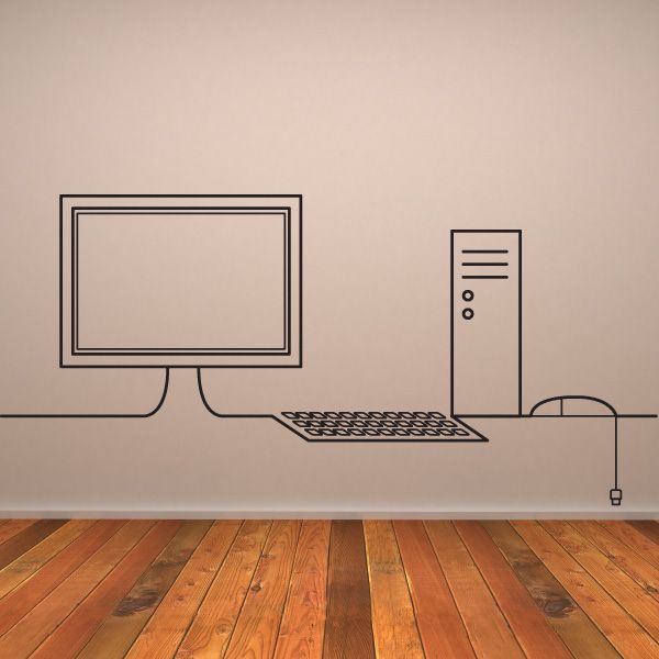 Image of Computer Line Art Decal