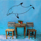 Dolphin wall decal with black outline and white body silhouette