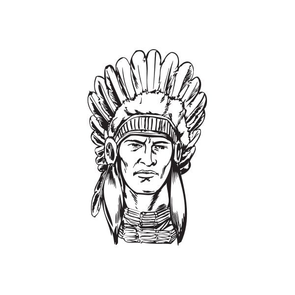Native American headdress head decal in black line art