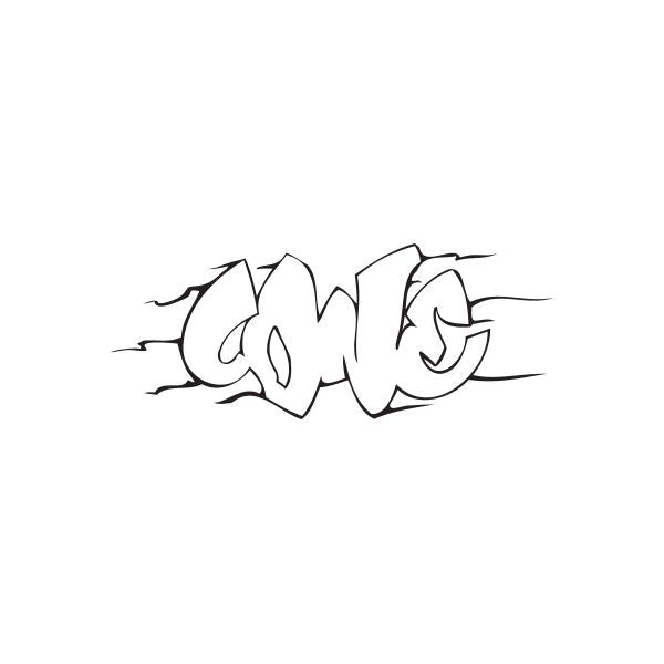 Graffiti decal sticker with stylized bubble lettering, black line art