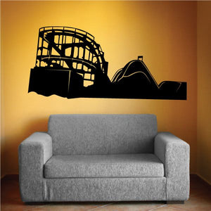 Black roller coaster silhouette wall decal with arch and track
