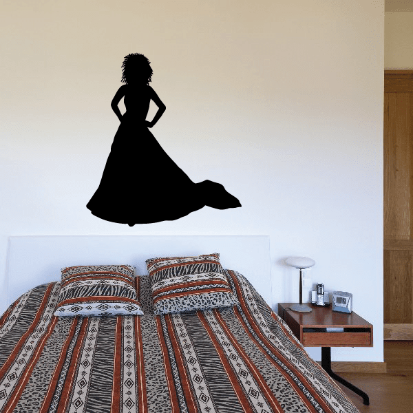 Black bride silhouette wall decal in seated pose