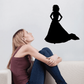 Bride silhouette wall decal of a woman in a flowing black gown, hands on waist