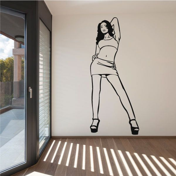 Wall decal of woman in short skirt and heels