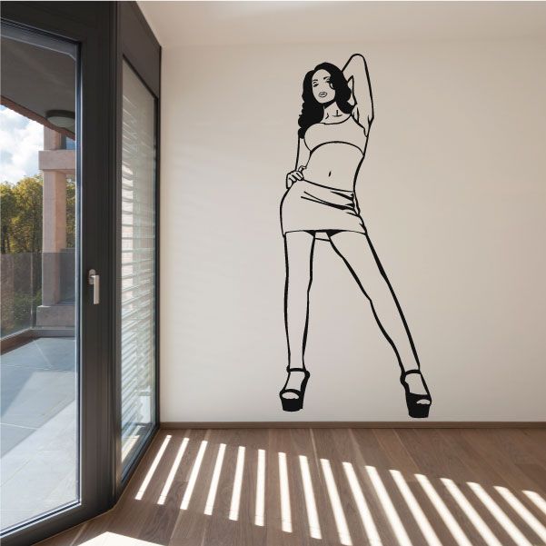 Wall decal of woman in short skirt and heels