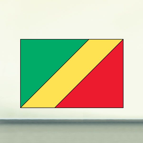 Congo flag sticker with green field, yellow diagonal stripe, red side, black border