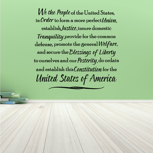 Constitution wall decal in ornate script with 'United States of America' text