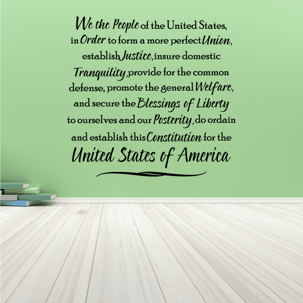 Constitution wall decal in ornate script with 'United States of America' text