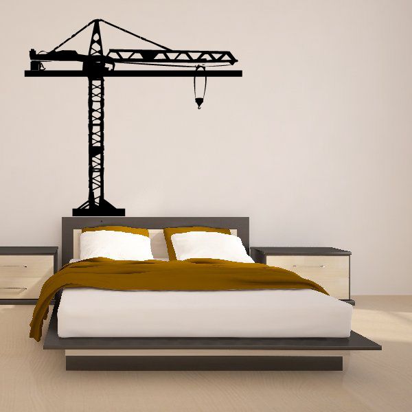 Construction crane wall decal, black crane silhouette