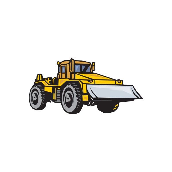 Construction plow sticker: yellow and black bulldozer with front plow blade