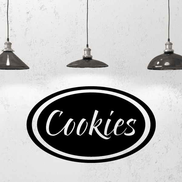 Oval black decal with white cursive 'Cookies' logo
