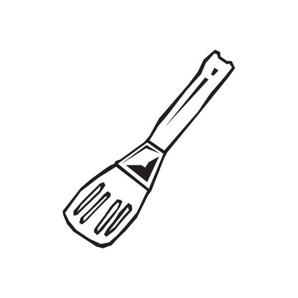 Cooking spatula decal with black outline and utensil head detail