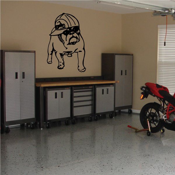 Bulldog outline decal with helmet, black graphic