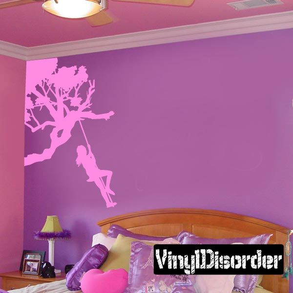 Corner Tree Branch with girl on a swing kit - Vinyl Wall Decals