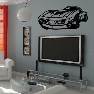 Corvette Stingray wall decal, black outline sports car graphic