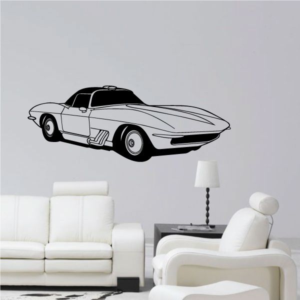 Corvette Stingray race car decal, black and white side profile with stripes