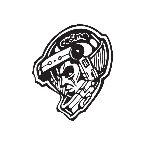 Cosmonaut decal sticker, black outline of astronaut helmet with detailed suit lines