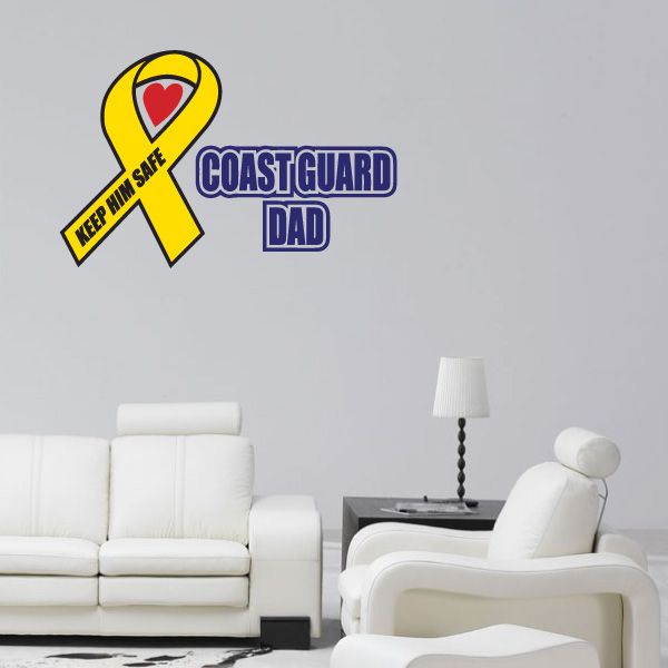 Yellow ribbon heart decal with Coast Guard Dad text, die-cut