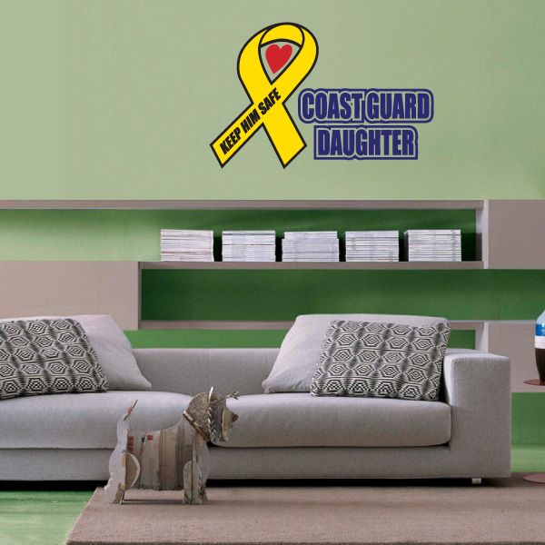 Yellow ribbon heart decal with Coast Guard Daughter text