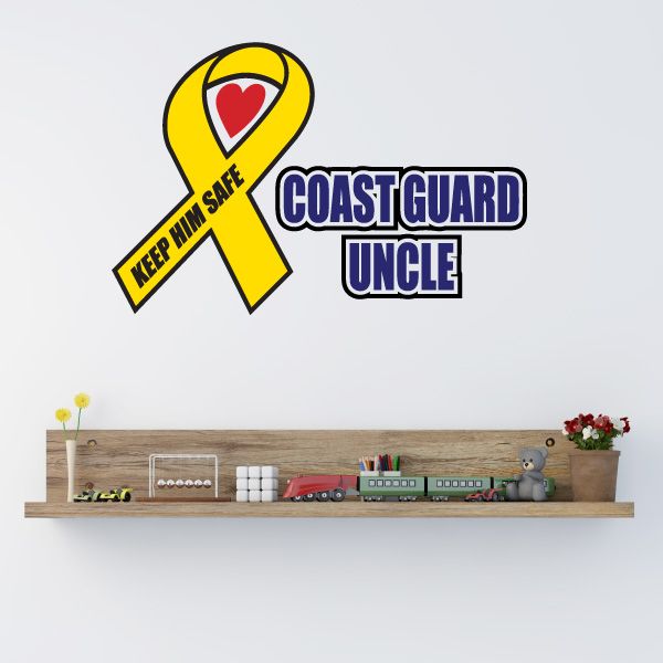 Coast Guard uncle ribbon die cut decal with yellow heart ribbon and bold text