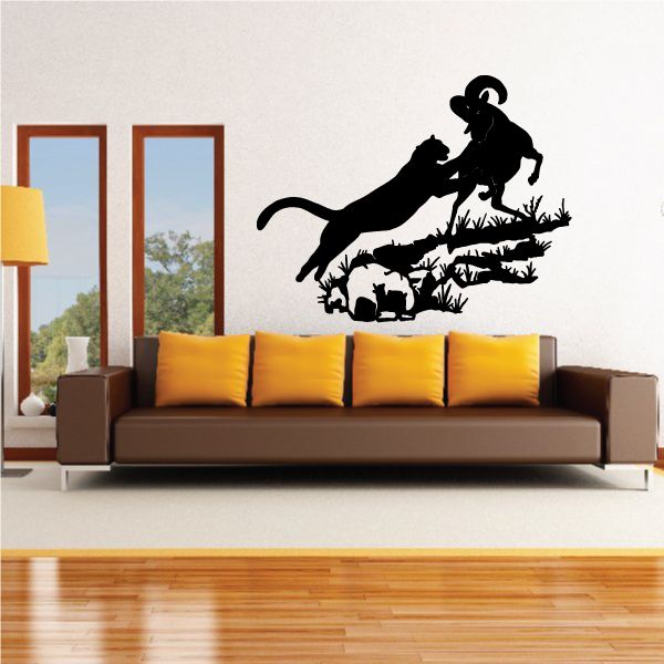 Image of Cougar Attacking Ram Decal