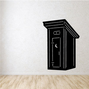 Country outhouse decal with bold black outhouse door and roof lines