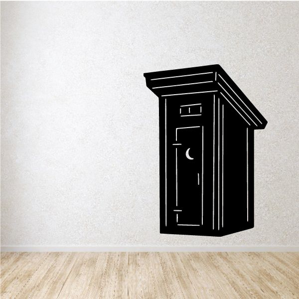 Country outhouse decal with bold black outhouse door and roof lines