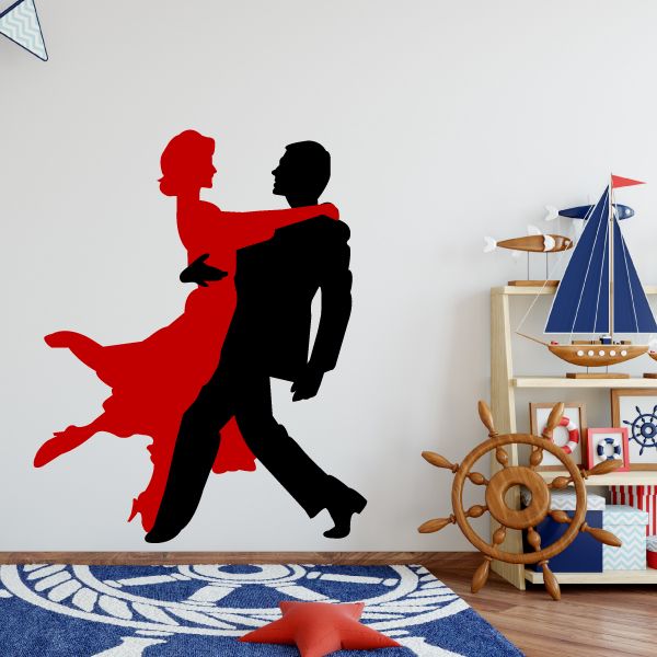 Red and black dancing couple sticker silhouettes