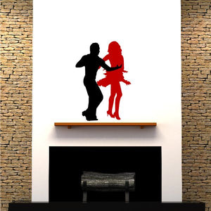 Couple dancing wall decal of black and red silhouette figures holding hands