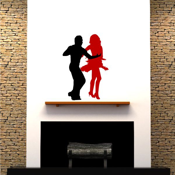 Couple dancing wall decal of black and red silhouette figures holding hands