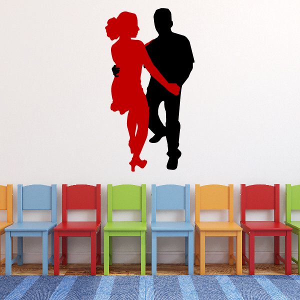 Couple dancing vinyl wall decal: red and black dancing silhouettes
