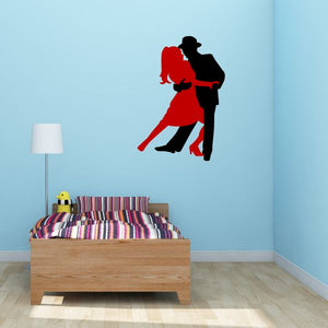 Dancing couple wall decal, red and black silhouettes on vinyl