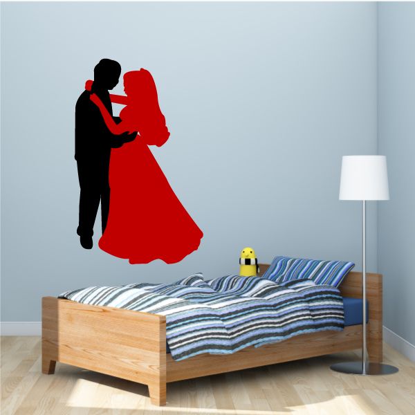 Couple dancing wall decal in black and red, with the bride in a red dress