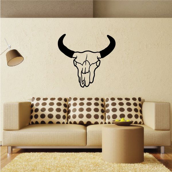 Cow skull wall decal, black vinyl skull with curved horns