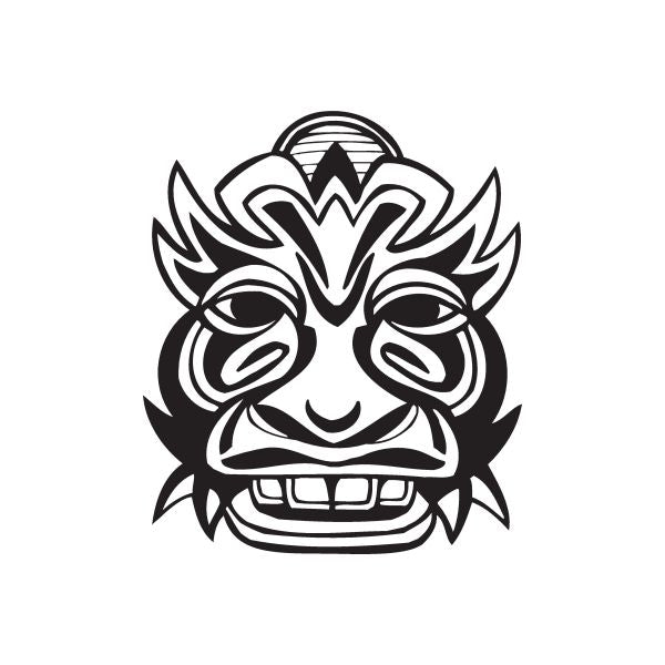 Black and white tiki-style cow face decal with open mouth and horns