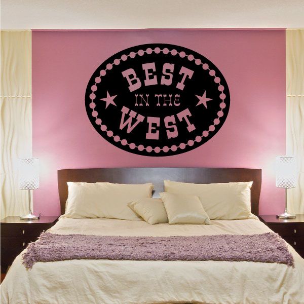 Oval wall decal reading "Best in the West" with cowboy stars, vinyl wall quote