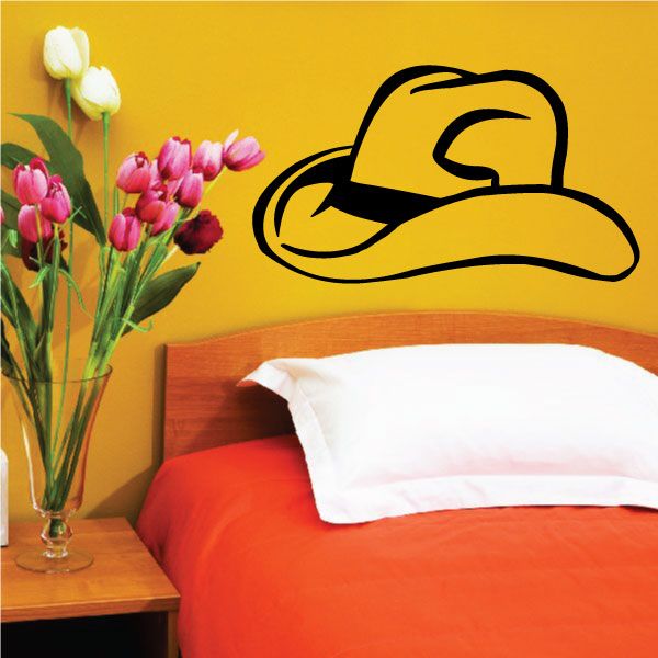 Cowboy hat vinyl wall decal with bold black outline
