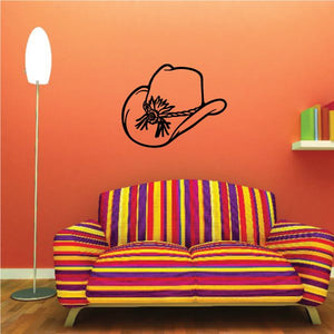 Cowboy hat wall decal with floral center on a black outline