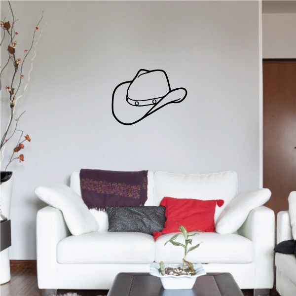 Cowboy hat wall decal, black outline vinyl sticker