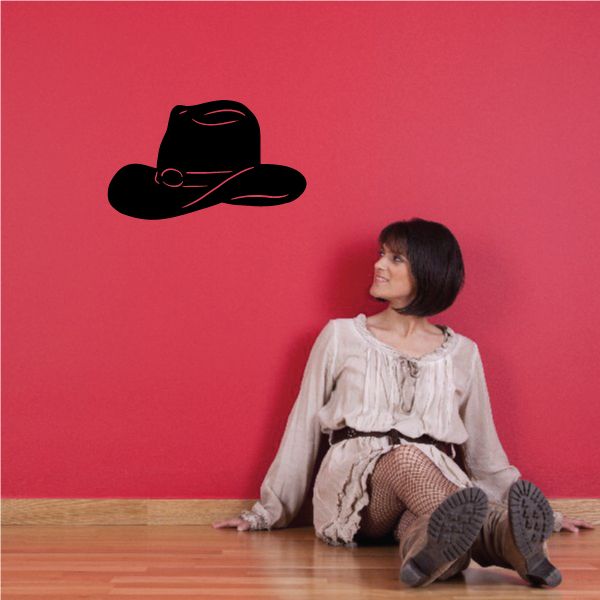 Black cowboy hat wall decal vinyl sticker with hatband